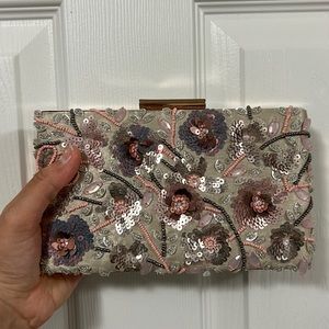 Embroidered metal clutch party wear evening clutch rhinestone